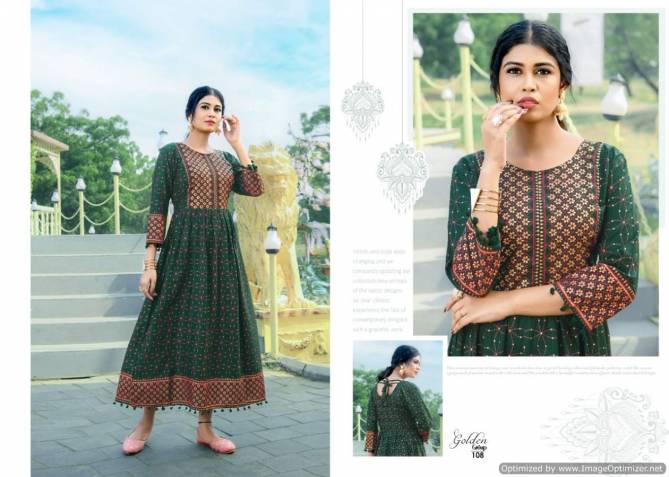 Golden Group Fancy Ethnic Wear Rayon Printed Designer Anarkali Kurti Collection